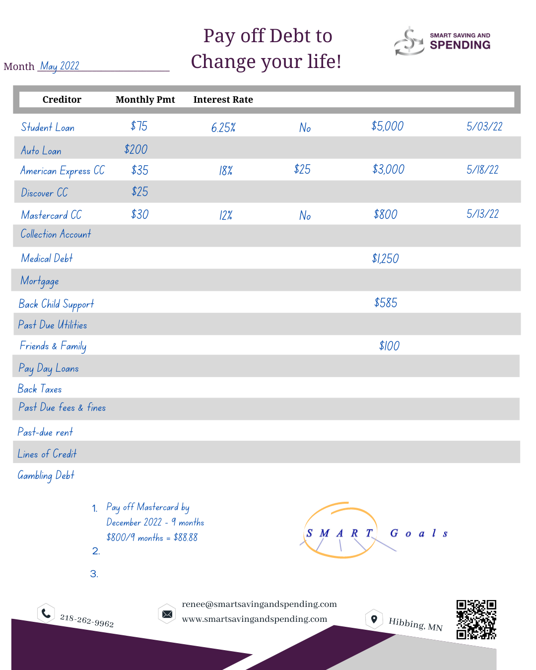 Pay of debt worksheet